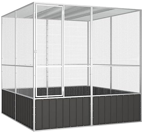 LAPOOH Vogelkäfig, Voliere, Wellensittich Käfig, Papageienkäfig, Vogelvoliere, Vogel Käfig, Birdcage, Papagei Käfig, Anthrazit 213,5x217,5x211,5 cm Verzinkter Stahl