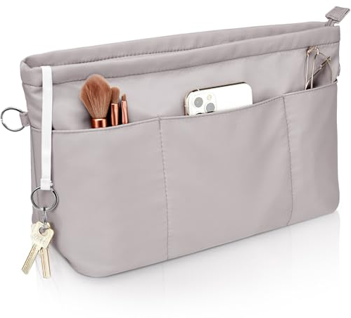 Betoores Handtaschen Organizer, Taschenorganizer Nylon Tote Bag Organizer, Wasserdicht Groß Taschen Organizer Shopper mit Schlüsselbund und Reißverschluss,Grau-XL