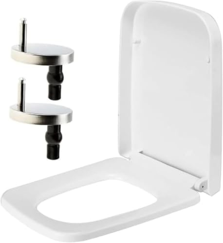 Rectangular Square Toilet Seat Soft Close Toilet Seat Quick Release Standard Size Loo Seat Premium UF Material Easy Cleaning, Easy Installation with Adjustable Hinges Heavy Duty WC (43cm L x 36cm W)
