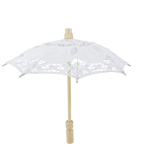 OKJHFD Brautschirm, Spitze, Baumwolle, Stickerei, Handgefertigt, Sonnenschirm, Regenschirm, Hochzeitszubehör, Kostüm, Foto-Requisiten, Erwachsenengröße(Weiß)