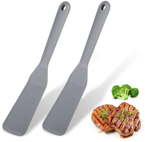 2 Stück Pfannenwender Silikon, Antihaft Silicone Spatula Langer Griff Teigschaber Hitzebeständig Spatel Silikon Teigschaber für Pfannkuchen, Eier, Pizza, Steak
