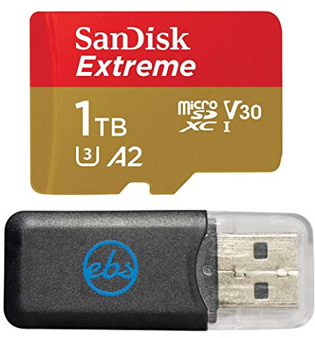 SanDisk - Tarjeta de memoria micro extrema de 1 TB, funciona con cámara de acción GoPro Hero 12 negra (SDSQXAV-1T00-GN6MN) V30 A2 UHS-I U3 Clase 10 con 1 lector de tarjetas Everything But Stromboli