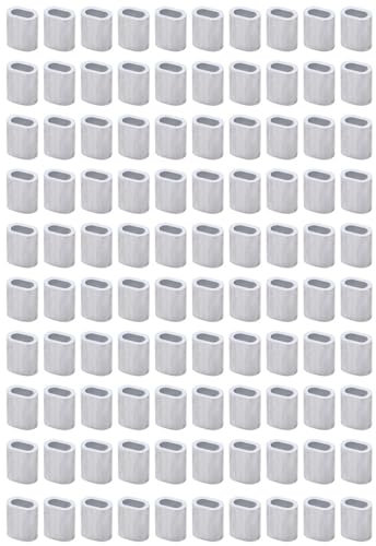 100 manicotti ellittici per funi metalliche, 1 mm, in alluminio, per fissaggio di fili/funi/cavi