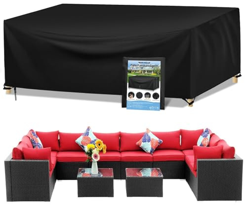 Wanocean Funda para Protectoras Muebles de Jardín, Funda de Mesas Sillas,420D Cubierta de Exterior Impermeable, Anti-UV Anti Viento Exterior Funda Mesa Jardin Cuadrada 350x260x90cm