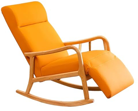 JIAOCKJIAO Schaukelstuhl aus Holz, Gepolsterter Schaukelsessel mit Hoher Rückenlehne, Ergonomischer Relaxstuhl, Moderner Freizeitsessel, Schwingsessel, for Kinderzimmer, Wohnzimmer, Schlafzimmer (Col