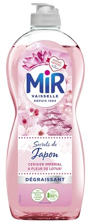 Mir Vaisselle - Secrets de Japon - Fleur de Lotus & Cerisier Impérial - Expérience Complète et Unique - Pouvoir Dégraissant - Sans Conservateurs - Sans Allergènes Parfum - Respect de la Peau - 675ml