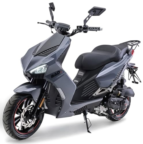 Burnout BAD S Motorroller 50 ccm Grau, 25 km/h, Euro 5, EFI Einspritzung, Voll-LED, Keyless Go, Alarmanlage, USB-Ladedose, hydraulische Scheibenbremsen v/h