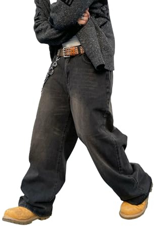 DFGIGT Men's Baggy Hip Hop Jeans Wide Leg Skater Denim Pants Casual Loose Fit Long Trousers Streetwear Jinco Oversized Relaxed Y2k 2000s Extreme Motion Skateboard,A10 Black,X-Large