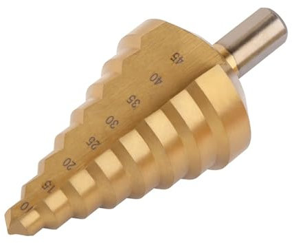 Stufenbohrer HSS Titan-Kegelbohrer 10–45 mm, gerader Spiralnut-Lochsägenschneider for Holz, Kunststoff, Eisenplatte, Kupfer, PVC, Werkzeug, Metallschneider (Color : 10-45mm Gold)