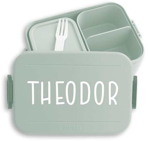 Kinder Bento Box Midi Lunchbox für Mepal Bentobox - Wunschtext - Mit Namen | Wunschname | Personalisiert Namen - 900 ml - Sage Grün - brotbox teenager mädchen individualisierbar brotdose