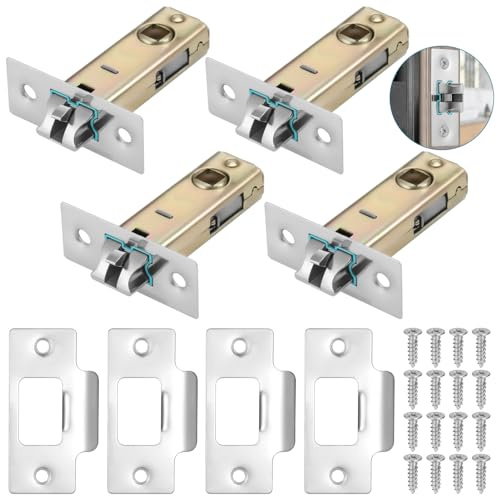 JIZZU 4 Pack Tubular Latch, 45mm Door Latches for Internal Door with Polished Plate & Screws Compatible with Various Door Lock Handles, Silent and Pry-Resistant