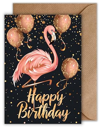 Flamingo Geburtstag Karte mit Umschlag - Edle Geburtstagskarte Frau Glückwunschkarte zum Geburtstag Freundin Happy Birthday (DIN A6)