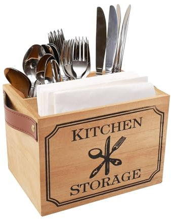 WinHUb Besteckkorb Tisch Utensilienhalter Küche Serviettenhalter Holz Organizer mit 4 Fächern für Küchenutensilien oder als Dekoration