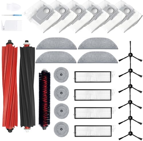 LOVECO 29 Stück Zubehörset Ersatz Kompatibel für Roborock S8 MaxV Ultra Saugroboter, 2 Hauptbürste, 4 Filter, 6 Seitenbürsten, 4 Mopp Wischtücher, 6 Staubbeutel