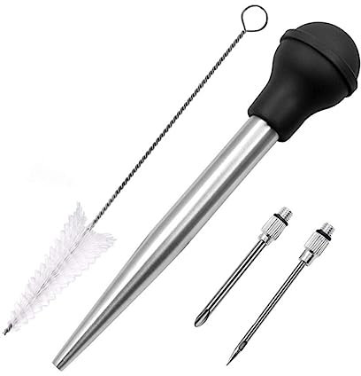 Garneck Edelstahl Bbq Sauce Injector Mit Reinigungsbürste Marinaden Spritze Für Fleischinjektion Abnehmbar Spülmaschinenfest Praktisches Küchentool Für Barbecue Und Grill