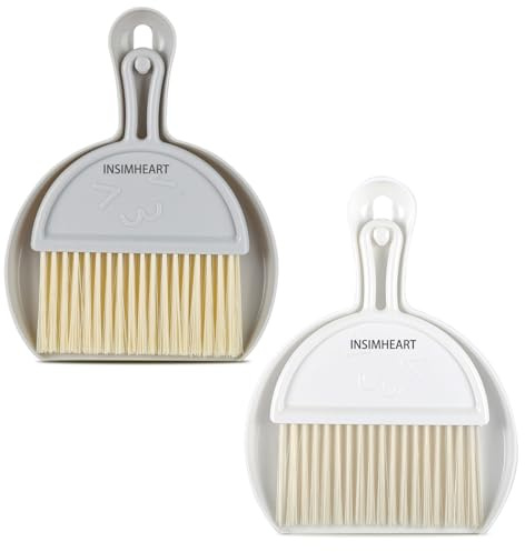 Mini-Besen- und Kehrschaufel-Set, Mini-Bürste und Kehrschaufel-Set, 2 Stück (grau-weiß)