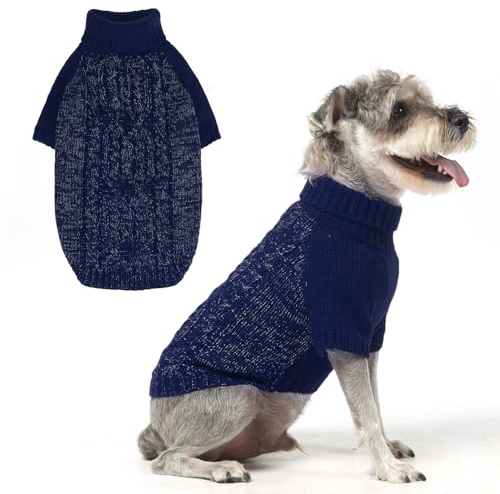 EXPAWLORER Reflektierender Hundepullover - Modische Hundekleidung Strickjacke Welpenpullover, Rollkragen Hunde Pullover für Kleine Mittelgroße Große Hunde, Blau S