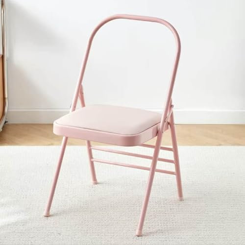 Eqvexd Yoga Auxiliary Chair,Foldable Backless,Yoga Chair Iyengar,Solid Anti Slip,Backless Yoga Chair Prop,Metal Folding Chair,Pink-82.5cm×44.5cm