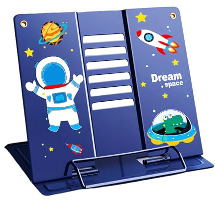 JAONLD Leggio per Libri Supporto Leggio in Metallo per Libro,6 Altezze Regolabile,Leggio da Letto Tavolo per Ricette,Libri di Testo,Documenti(Blu)