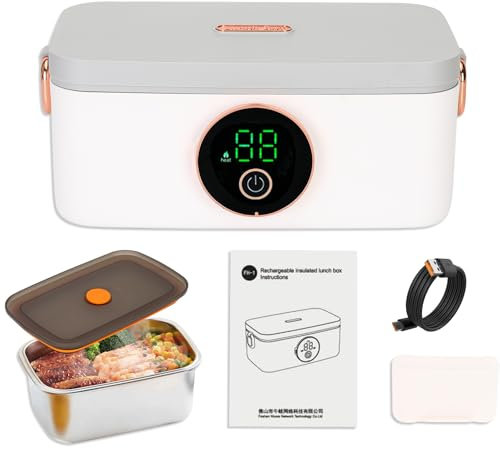 Iridesc Lonchera autocalentable, lonchera alimentada por batería de 1 litro con calefacción automática, batería recargable de 16000 mAh que proporciona calefacción rápida, diseñada para coche, oficina
