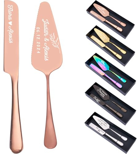 Personalisiertes Kuchenmesser und Tortenheber-Set – Graviertes Edelstahl-Kuchenschneide-Set, individueller Kuchenschneider für Hochzeit, Verlobung, Jahrestag, Geburtstagsgeschenk
