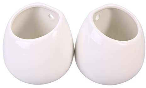 Sosoport 2pezzi Vasi Da Parete in Ceramica Bianca Per Piante Sospese Fioriere Esterni e Interni Per Succulente e Piante Aeree Design Rotondo Versatile Foro