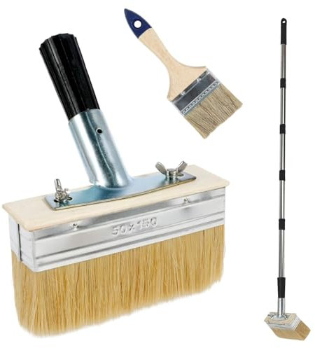 150cm Flächenstreicher, Terrassenpinsel für Den Außenbereich mit 7.6cm Lasurpinsel, Pinselset, 5-Teiliger Abnehmbarer Verlängerungsgriff, Langlebig, Praktisch Kein Borstenabwurf