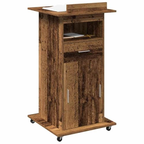 vidaXL Podium Altholz Holzwerkstoff 55 x 55 x 107 cm | Genug Platz für all deine Sachen, Mit Rädern zum einfachen Bewegen, Aus robustem, recyceltem Holz