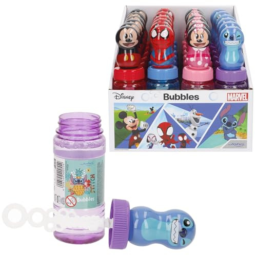 ColorBaby Disney Lote 24 uds pompero Infantil 120 ml con Varita y tapón Figura 3D, Personajes Surtidos como Mickey, Minnie, Spiderman o Stitch, A Partir de 3 años (38076)