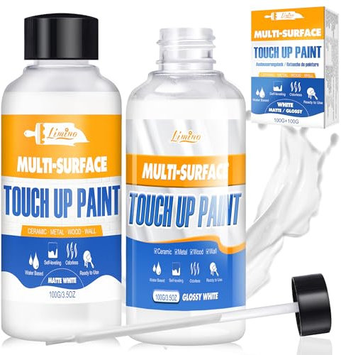 Touch Up Paint - 100g Matte and 100g Gloss White Touch Up Paint Pen for Repairing Scratches, Chips, Cracks on Multi Surface of Tubs, Tiles, Enamel, Acrylic, Fast Drying on Walls, Floors, Furniture