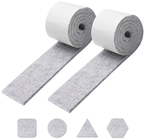 Self-Adhesive Felt Furniture Pads – 5mm Thick Floor Protector Light Grey Heavy Duty Felt Tape 5cm x 1m (2 Strips) – Cut-to-Fit Strip for Chair, Table & Sofa Legs – Protects Wood, Tile, Laminate Floors