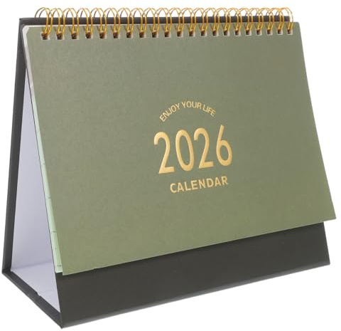 NUOBESTY Calendario De Mesa 2025-2026 PequeñO Plegable De Papel Grueso Calendario De Escritorio Para Oficina Hogar Con Soporte Verde Oliva