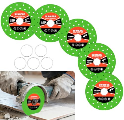 BURMONG 5PCS 4.5(115 * 22.23mm) Glass Cutting Disc for Angle Grinder, Rock Slab Grinding Disc Diamond Cutter Saw Blade, Ultra-Thin Cutting Grinding for Marble Granite Porcelain Tile Glass