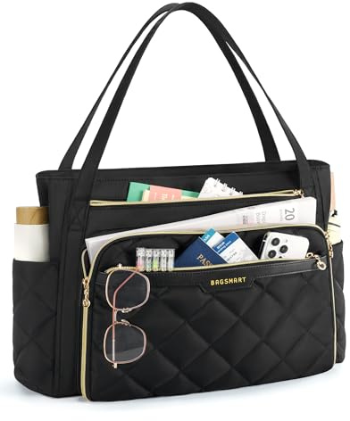 bagsmart Laptop Tote Bag for Women, 15.6 Inch Teacher Work Bag Nurse Bag, Large Computer Briefcase, Quilted with Insulated Pocket for Nurse, Office, School, College