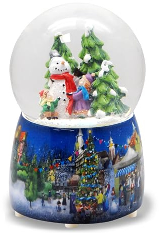 Globo di neve Natale carillon | Battaglia di palle di neve con due bambini | Base paesaggio invernale con Polyhaus | con musica | Altezza: 14 cm x 10 cm | Sfera agitante | 20260