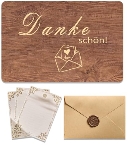 Holz Dankeskarte mit Umschlag und Briefpapiere, Herz Dankeschön Karte, Geburtstagskarte Dankeschön Geschenke, Danke Holzkarte für Schwangerschaft Verkünden, Abschiedsgeschenk Erzieherin,15×10cm