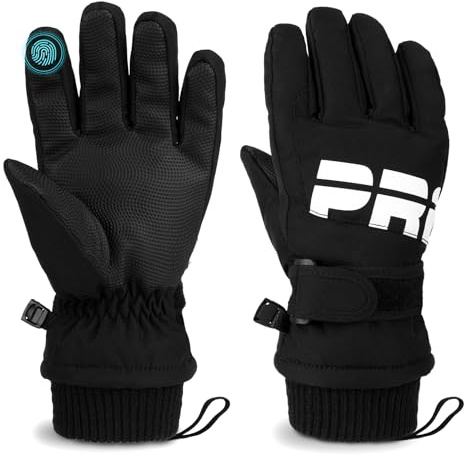QKURT Guantes de Esquí para Niños Impermeables y Cálidos, Guantes de Invierno con Forro Polar, Antideslizantes y Pantalla Táctil – Guantes para Nieve, Ciclismo y Deportes al Aire Libre (5–8 Años)