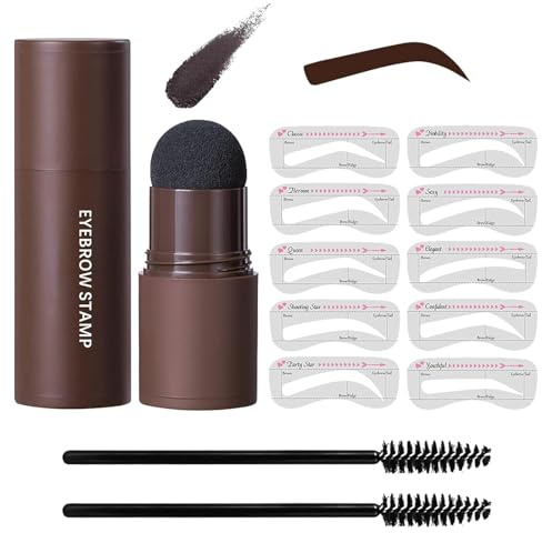 Set di timbri per sopracciglia - Polvere per sopracciglia a lunga tenuta (con pennello), waterproof e anti-sbavature, polvere per l'attaccatura dei capelli, contiene 10 stencil riutilizzabili