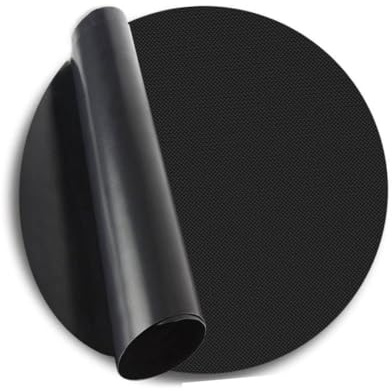 HAKIDZEL Tapis de Cuisson Barbecue Rond Antiadhésif 40 Cm Noir pour Gril Extérieur Camping, Revêtement PTFE Résistant Haute Température, Nettoyage Facile, Protection Aliments Grillés