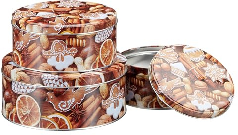 mucHome Keksdosen Set 3-teilig Zimt Weihanchts Design - Metalldosen für Gebäck Vorratsdosen Plätzchendosen Blechdosen 3er Set Weihnachtsdosen aus Metall Aufbewahrung für Kekse & Plätzchen