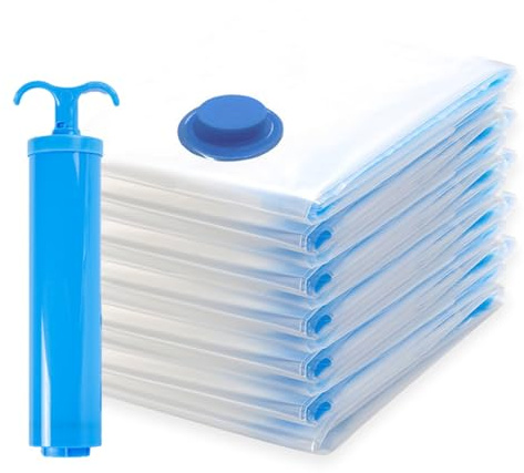 Vacuum Storage Bags with Airtight Valve and Hand Pump, 5-Pack Airtight Compression Bags for Clothes, Pillows, Bedding, Duvets for Home Organization, Travel, Moving and Storage