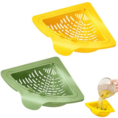 2 Stück Sieb für Spülbecken, Saugnapf Spülbecken Eckablage, Magnetischer Abfluss Und Filterkorb, Stichfreier Dreieckiger Spülbecken Sieb Mit Drehverschluss Am Boden, Abtropfkorb, Abflusskorb (B)