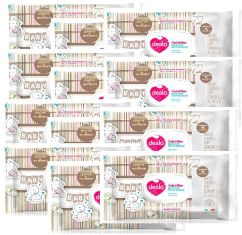 12 X Dea-lo Salviettine Camomilla e Miele – 72 Pezzi – Confezione da 72 Pezzi delicate salviette detergenti studiate per la cura quotidiana della pelle dei più piccoli