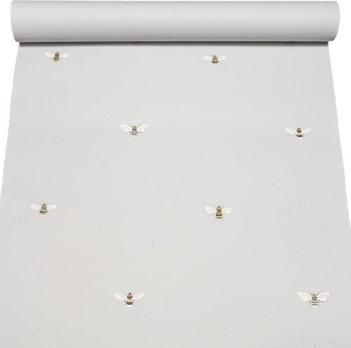 SOPHIE LAURENCE Plain Grey Bee Wallpaper Smooth Finish Heavy Weight Thick Feature Wall Lounge, Bedroom, Kids Room, Girls, Boys, Playroom, Nursery Full Roll 10m x 0.53m