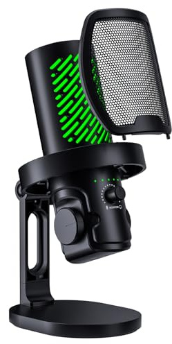 tenlamp RGB USB Condenser Microphone for Gaming Streaming Podcast - Cardioid with Touch Mute & Noise Reduction, Dynamic RGB Lights, Gain Knob, Headphone Monitoring, Plug and Play for PC Mac Phone