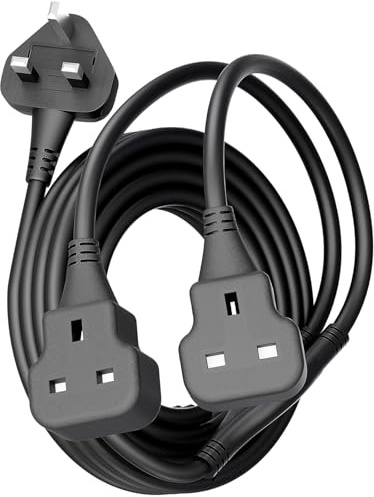 Double Socket Extension Lead, 2 Gang Extension Lead with Plug UK, Heavy Duty Y Splitter Power Cable Plug Extender 13A Outdoor Socket for Home Kitchen Office Outside Garden, Black 3M (2.5+0.5m)