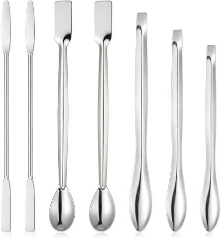 7 spatole da laboratorio, 3 stili in acciaio inox, spatole da laboratorio Scoop Double end Lab Spatula cucchiaio lungo per campionamento, spatole da cucina, laboratorio cosmetico