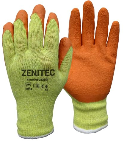 Zenitec 24 Pairs Latex Coated Orange Rubber Work Gloves Mens Builders Gardening Mechanic Construction Safety Grip (Medium)