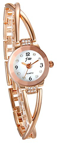 JewelryWe Damen Armbanduhr, Elegant Kreuzung Armband Design mit Strass mit Digital Zifferblatt Spangenuhr, Legierung, Rosegold