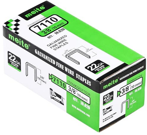 meite Graffette Type 71 da 10 mm, Punti Zincati Serie 71 per Pinzatrice, 22 Gauge con Corona da 9,1 mm – Ideali per Lavori di Tappezzeria – 10.000 Pezzi